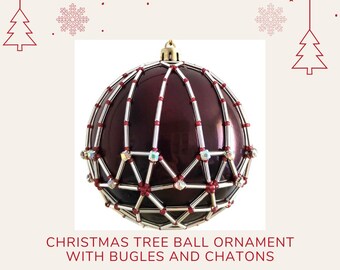 Rijgpatroon kerstboom bal 8 cm omslagornament, mooie kerstversiering met kralen, bugels en chatons, pdf-bestand direct te downloaden