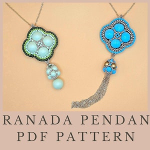 Four-leaf clover CRAW beading pattern, tutorial for beaded quatrefoil pendant in cubic right angle weave, DIY instant digital PDF download