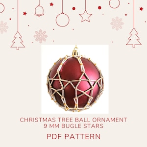 Beading pattern Stars Christmas tree ball 8 cm cover ornament, fancy beaded Xmas decoration bauble with bugle beads, instant download PDF