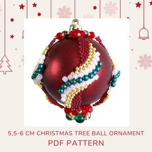 Beading pattern Christmas tree ball icicle cover ornament, beaded Xmas decoration, instant download PDF peyote bauble 6 cm beadwoven design