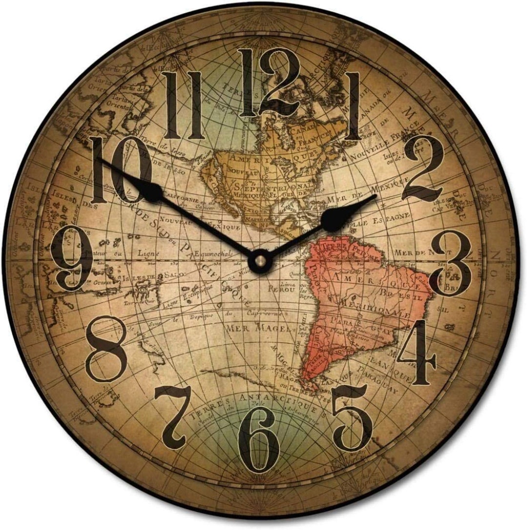 Wall Clocks World Map Wall Clock Ultra Quiet Quartz Etsy