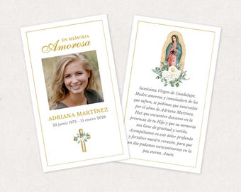 Spanish Funeral Prayer Card Template, Catholic Memorial Keepsake Editable in Canva (Digital Download), AP3