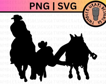 Equipo Roping Rodeo Ranch Silueta SVG, Equipo de Rodeo Occidental Roping, Rodeo Occidental PNG SVG, Equipo de Vaca Roping, Cricut Silhouette Cut File