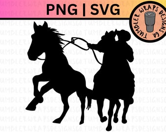 Equipo Roping Rodeo Ranch Silueta SVG, Equipo de Rodeo Occidental Roping, Rodeo Occidental PNG SVG, Equipo de Vaca Roping, Cricut Silhouette Cut File