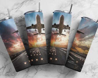 20oz. Airplane Tumbler Wrap, Aviator Tumbler Wrap, Airplane Runway Tumbler Wrap, Sublimation Wrap