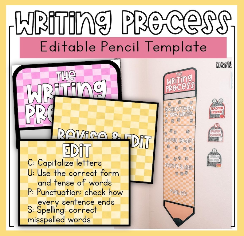 Writing Process Pencil Editable Powerpoint Template Plaid Checkered ...