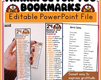 Gründe, warum Ihr Lehrer dankbar ist Lesezeichen Klasse Geschenk Bearbeitbares Erntedankgeschenk Canva Power Point Datei