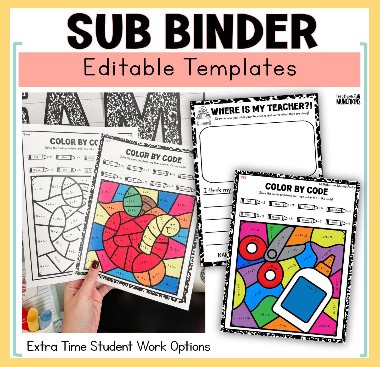 Classroom Sub Binder Editable Teacher Templates Substitute Plan ...