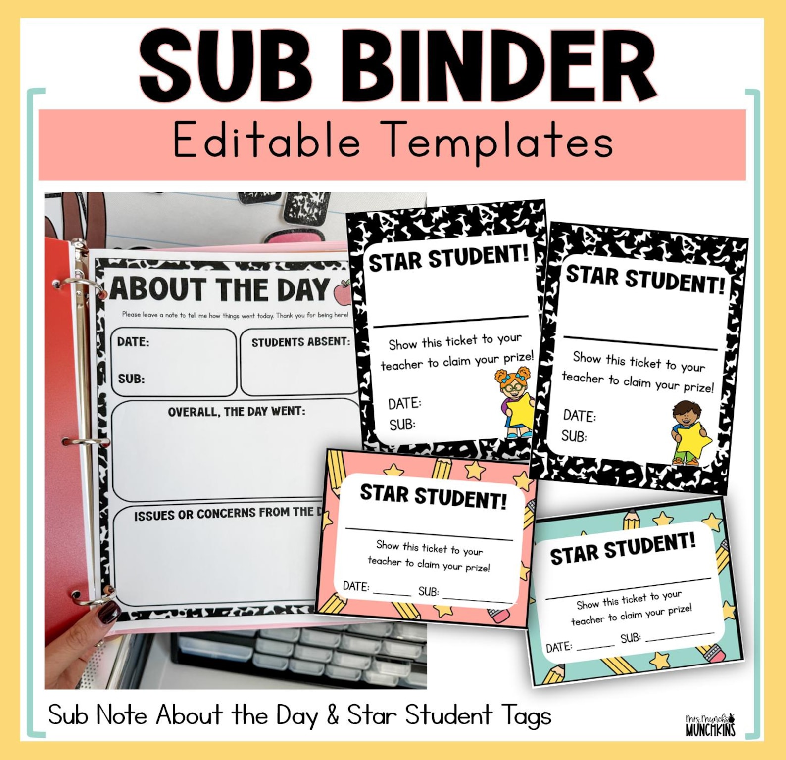 Classroom Sub Binder Editable Teacher Templates Substitute Plan ...