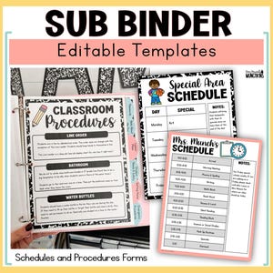Classroom Sub Binder Editable Teacher Templates Substitute Plan ...