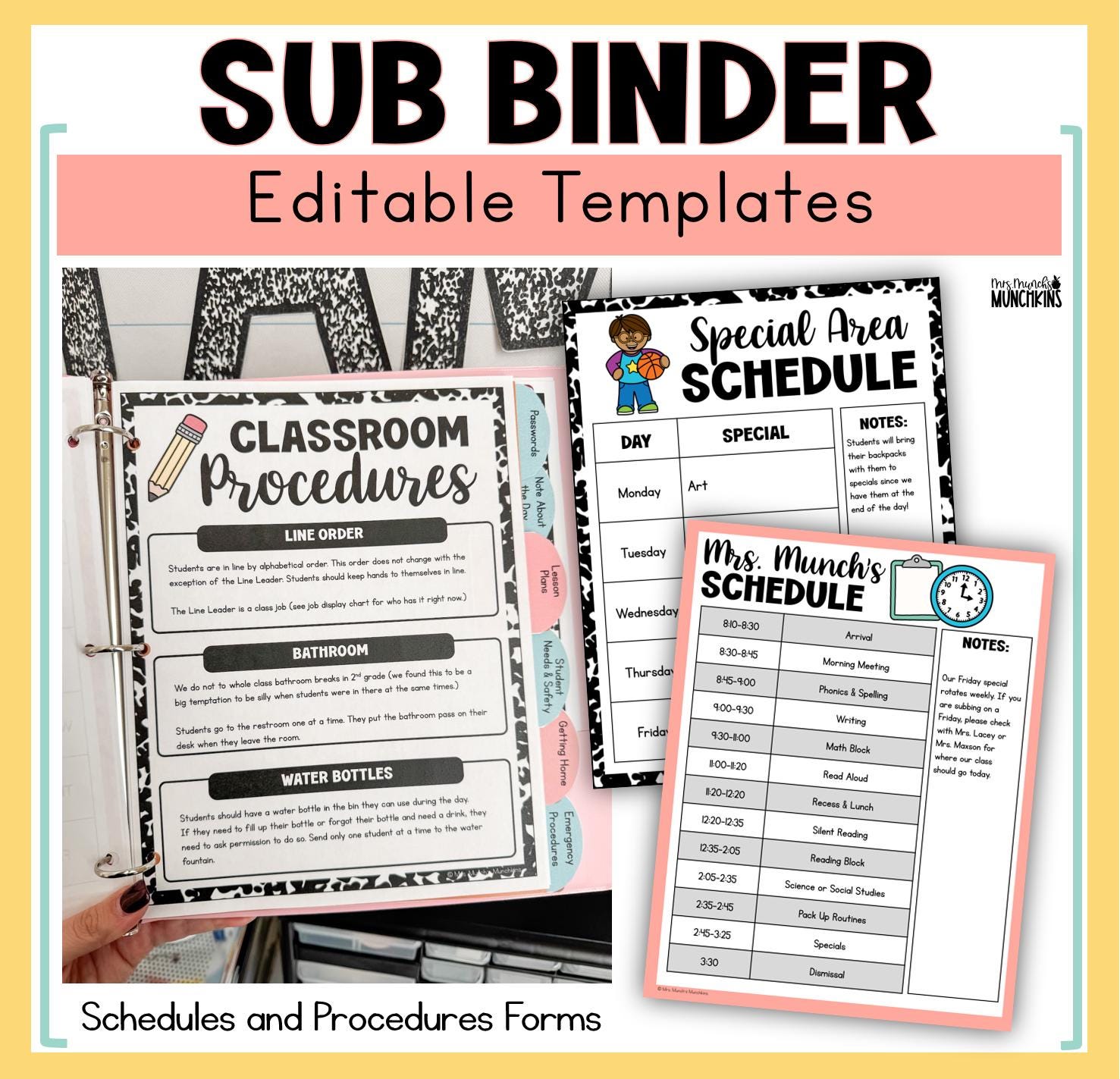 Classroom Sub Binder Editable Teacher Templates Substitute Plan ...