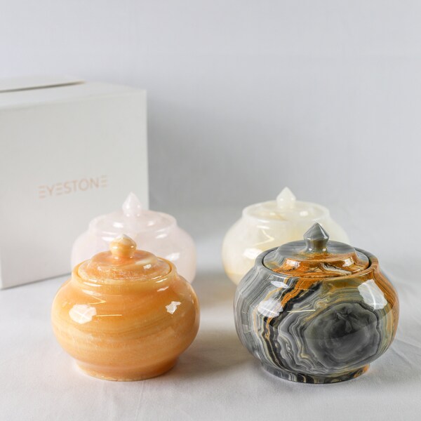 Natural Onyx Sugar Bowl - Handmade Marble Sugar Dish - Stylish Candy Container - Height 4"