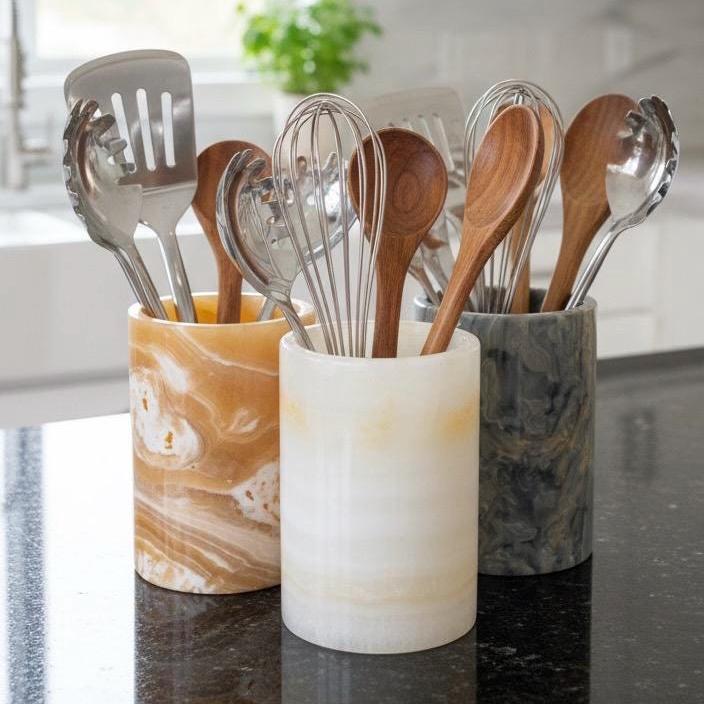 Natural Onyx Marble Utensil Holder – Kitchen Counter Organizer ...