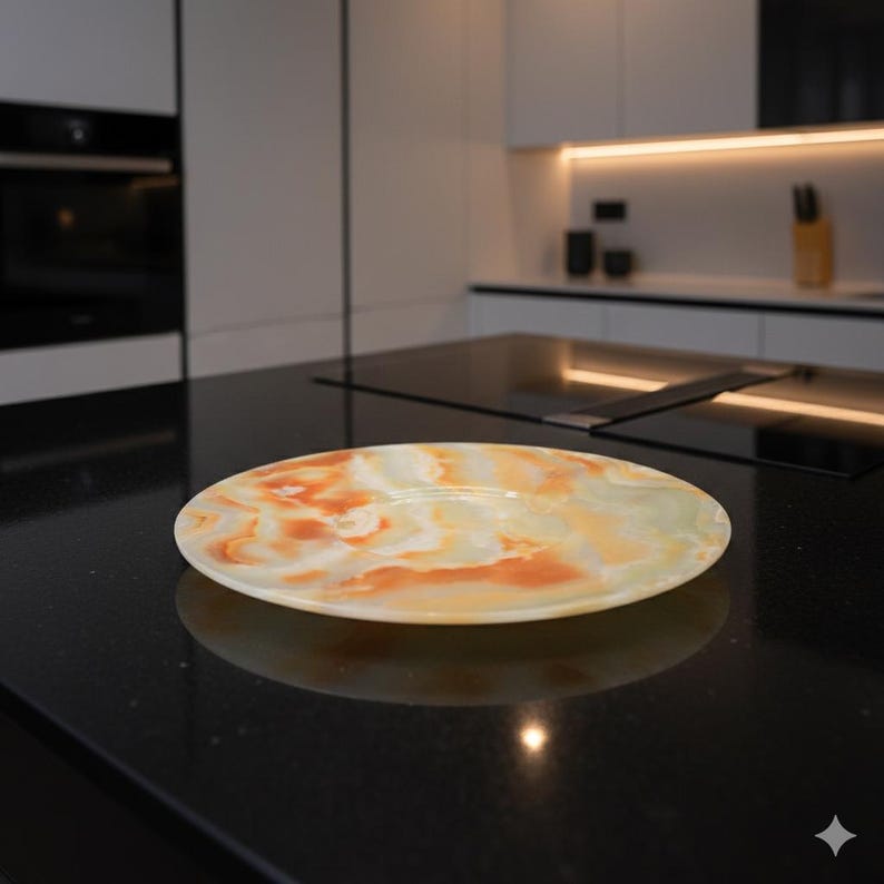 Prato de servir em ônix: Prato de jantar de casamento em mármore natural, decoração para casa | Cada peça é única | imagem 4