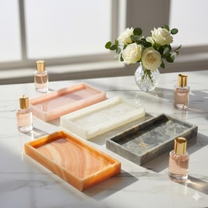 Onyx Marble Vanity Tray | Natural Stone Bathroom Organizer, Perfume Jewelry Catchall