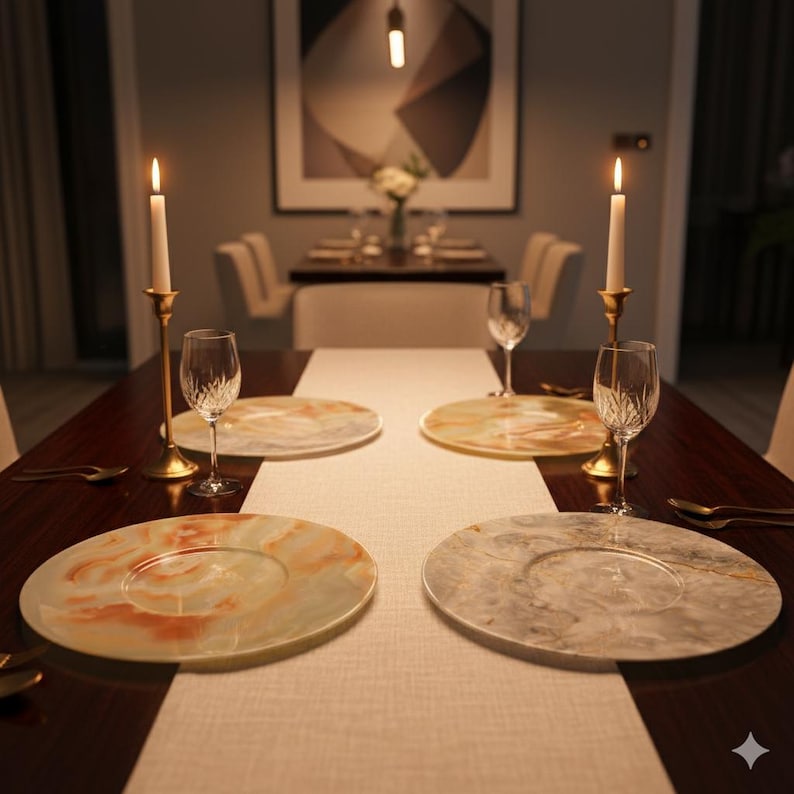 Prato de servir em ônix: Prato de jantar de casamento em mármore natural, decoração para casa | Cada peça é única | imagem 1