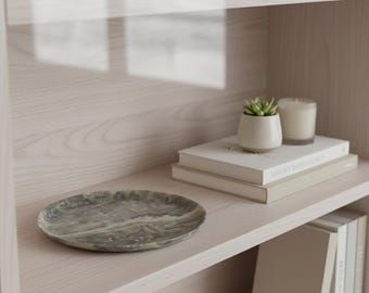 Gray Onyx Marble Plate: Handmade Stone Serving Tray, 12" | Each Piece Varies |