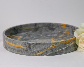 Serving Bowl in Natural Grey Onyx 12" | Impress Your Guests with this Gorgeous Marble Serving Bowl Handmade Marble Bowl Fruit Bowl