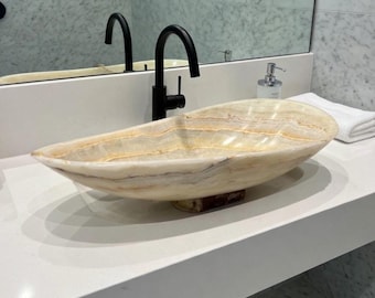 Green Onyx Vessel Sink – Artisan Marble Bathroom Vanity Basin – Organic Home Decor
