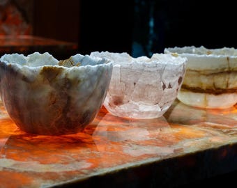 Hand-Carved Natural Onyx Bowl | Vintage Stone Centerpiece | Each Piece Varies |