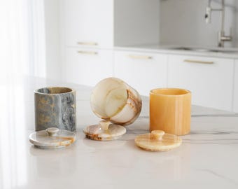 Handmade Onyx Kitchen Canister: Elegant Coffee, Sugar & Bathroom Storage | Each Piece Varies |