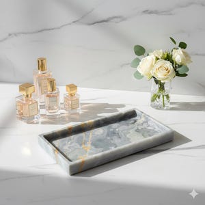 Onyx Marble Vanity Tray | Natural Stone Bathroom Organizer, Perfume Jewelry Catchall