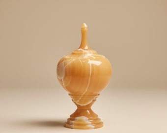 Onyx Marble Footed Candy Jar, Vanity Jewelry Organizer, Natural Stone Veining