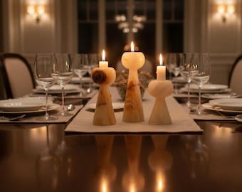 Natural White Onyx Marble Candle Holders: Elegant Dining Table Set of 3
