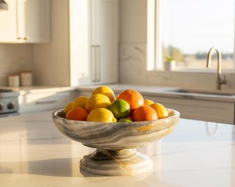 Tigela com Pé em Ônix Laranja: Elegante Tigela de Mármore para Frutas e Saladas | Cada peça é única |