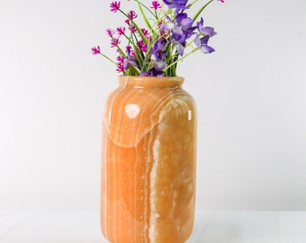 Handmade Honey Onyx Flower Vase - Natural Stone Pot for Home Decor & Wedding Gifts Honey Onyx Stone Flower Vase - Handcrafted 12"