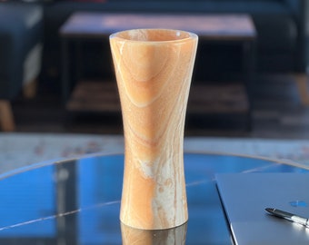 Natural Onyx Flower Vase Tall 12" |  Handmade Honey Onyx Vases For Flowers Vase For Golden Wedding Anniversary Home Decor And Gift For Her