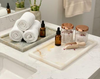 Rectangular Onyx Vanity Tray – Natural Stone Perfume Organizer, Bathroom Catchall Dish