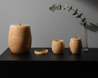 Handmade Onyx Marble Bathroom Accessory Set | Vanity Organizer (4 Pcs) | Each Piece Varies |