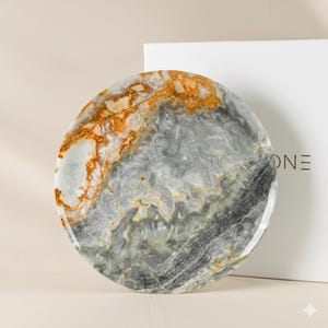 Gray Onyx Decorative Plate | 12&quot; (30 cm) Handmade Marble Stone Serving & Display Tray