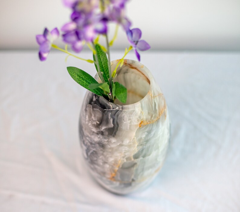 Translucent Gray Onyx Vase Unique Stone Flower Pot for Stylish Home Decor Handcrafted Onyx Floral Holder 12 image 5