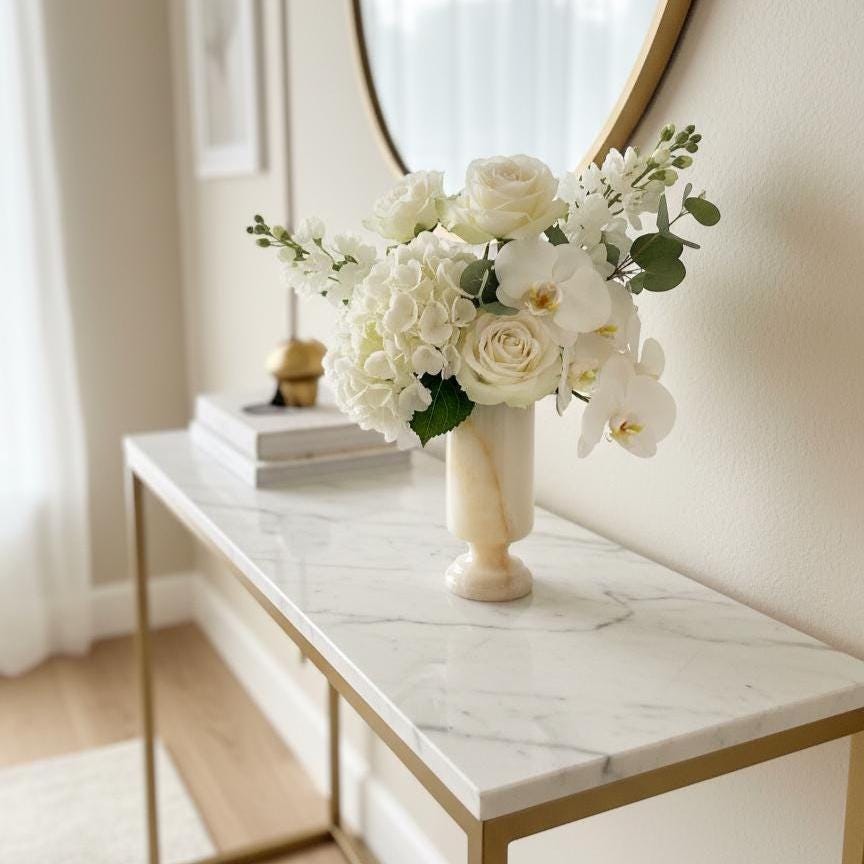 Handmade White Onyx Flower Vase | Elegant Home Decor | 8" Each Piece Varies