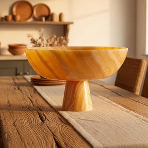 Natural Onyx Marble Footed Bowl | Hand-Carved 12&quot; (30 cm) Fruit or Salad Stand