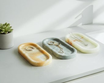 Handmade Onyx Vanity Tray | Oval Marble Jewelry Organizer | Each Piece Varies |