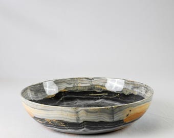 Natural Onyx Stone Bowl, 13" Handcrafted Marble Centerpiece, Luxury Decor
