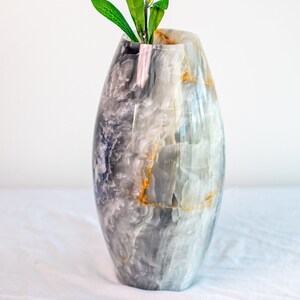 Translucent Gray Onyx Vase Unique Stone Flower Pot for Stylish Home Decor Handcrafted Onyx Floral Holder 12 image 4