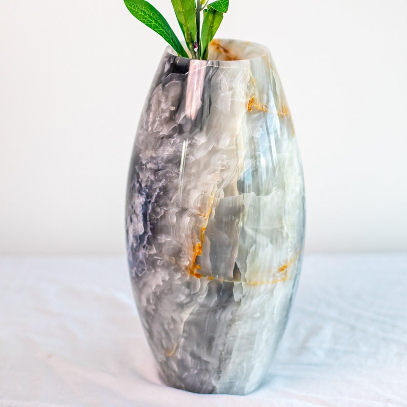 Translucent Gray Onyx Vase Unique Stone Flower Pot for Stylish Home Decor Handcrafted Onyx Floral Holder 12 image 4