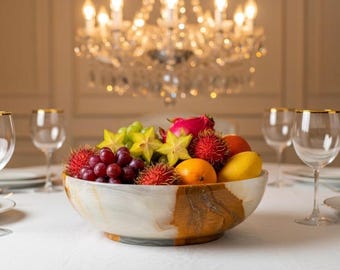 Polished Onyx Salad Bowl: Luxury Marble Tableware, 25cm