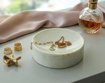 Natural Onyx Marble Jewelry Dish ring holder and vanity tray made from genuine stone.