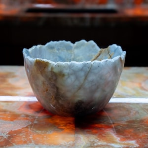 Rare Natural Onyx Bowl 12&quot; (D:30cm) – Hand-Carved Marble Stone Centerpiece Vintage Onyx Stone Bowl Unique Antique Home Decor Piece