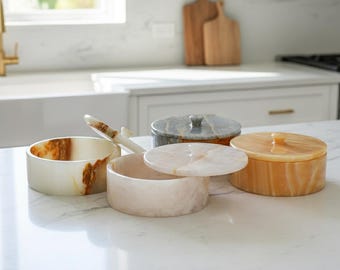 Natural Onyx Stone Canister: Handcrafted Kitchen & Bathroom Storage