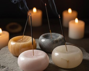 Hand-Carved Onyx Incense Burner | Natural Stone Aromatherapy | Each Piece Varies |