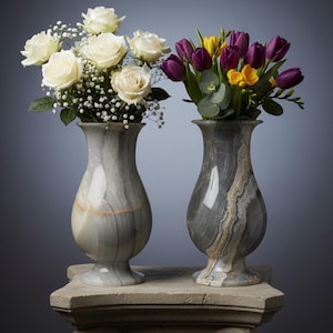 Polished Gray Onyx Flower Vase: Handcrafted Marble Decor (30cm)