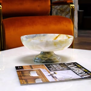 Natural Onyx Marble Bowl – Stunning Decorative Footed Bowl for Fruit, Serving & Sophisticated Home Styling Footed Bowl for Fruit Display