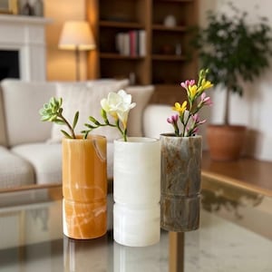 Handmade Natural Onyx Flower Vase | Translucent Marble Home Decor | Each Piece Varies |