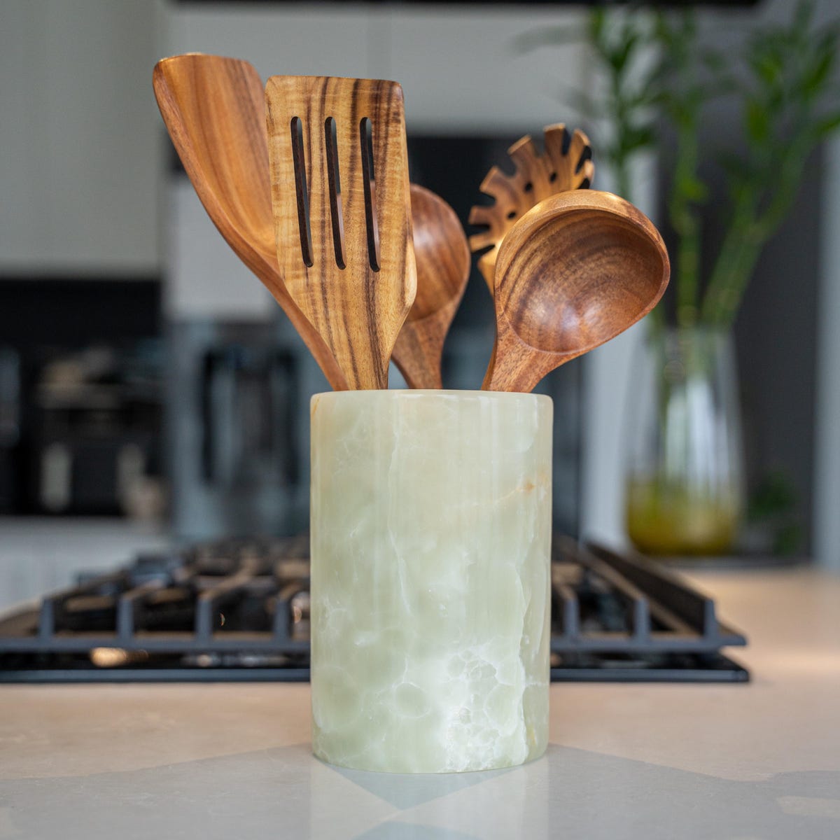 Natural Onyx Marble Kitchen Utensil Holder: Countertop Organizer - Grey